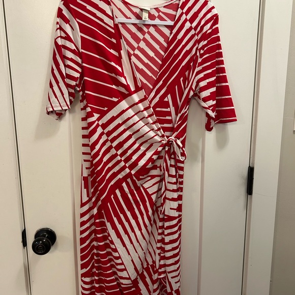 Red and White Striped Wrap Dress - Picture 1 of 6
